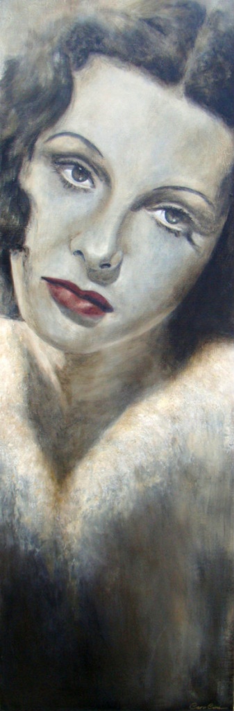Hedy Lamarr IN FUR acryl op canvas 180 x 60